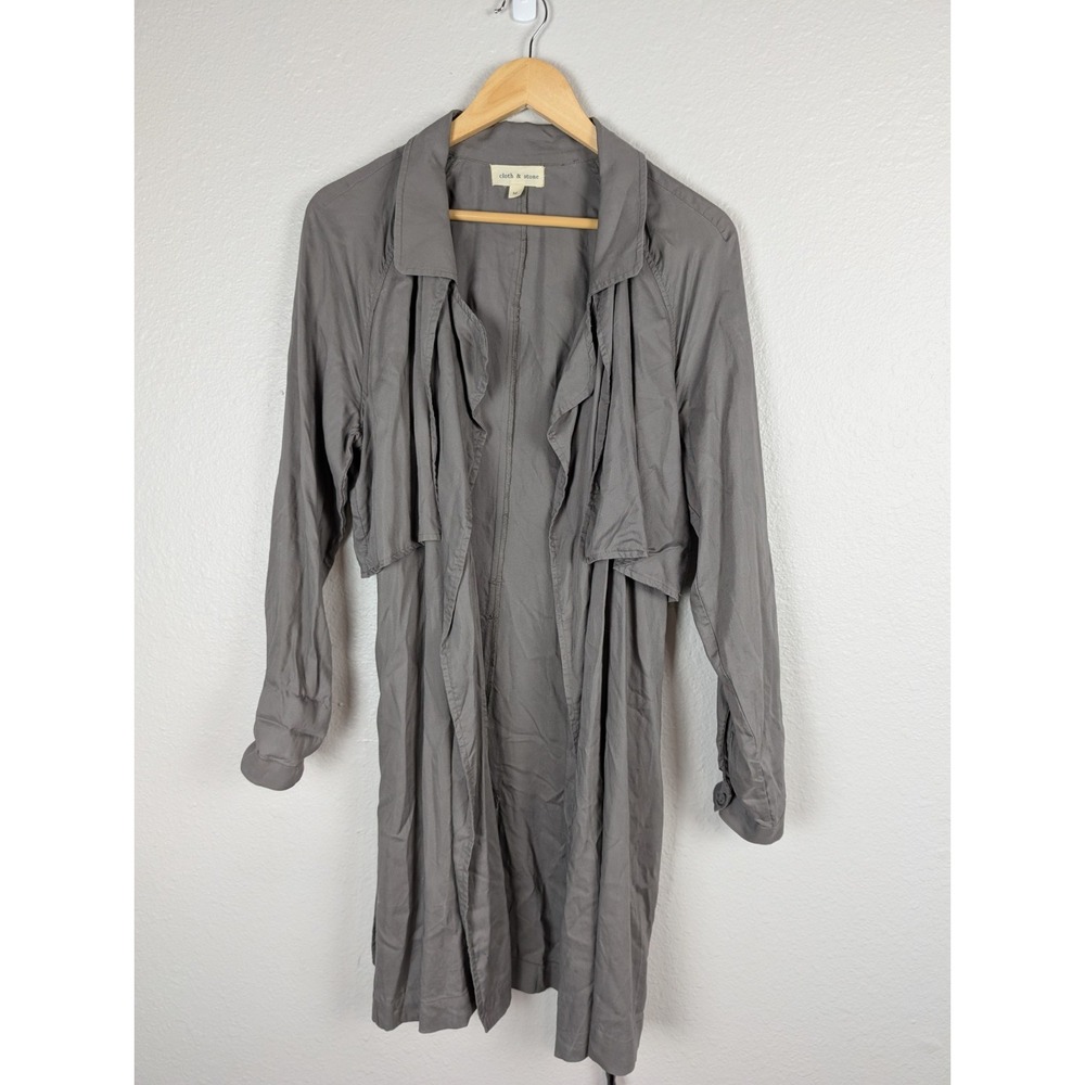 Anthropologie Cloth & Stone Women's Green Tencel Trench Duster Long Boho 161